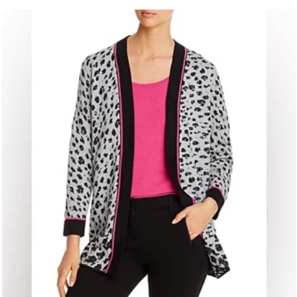 NWT NIC+ZOE Reversible Animal Print Open Cardigan Petite L Pink Trim Retail $148